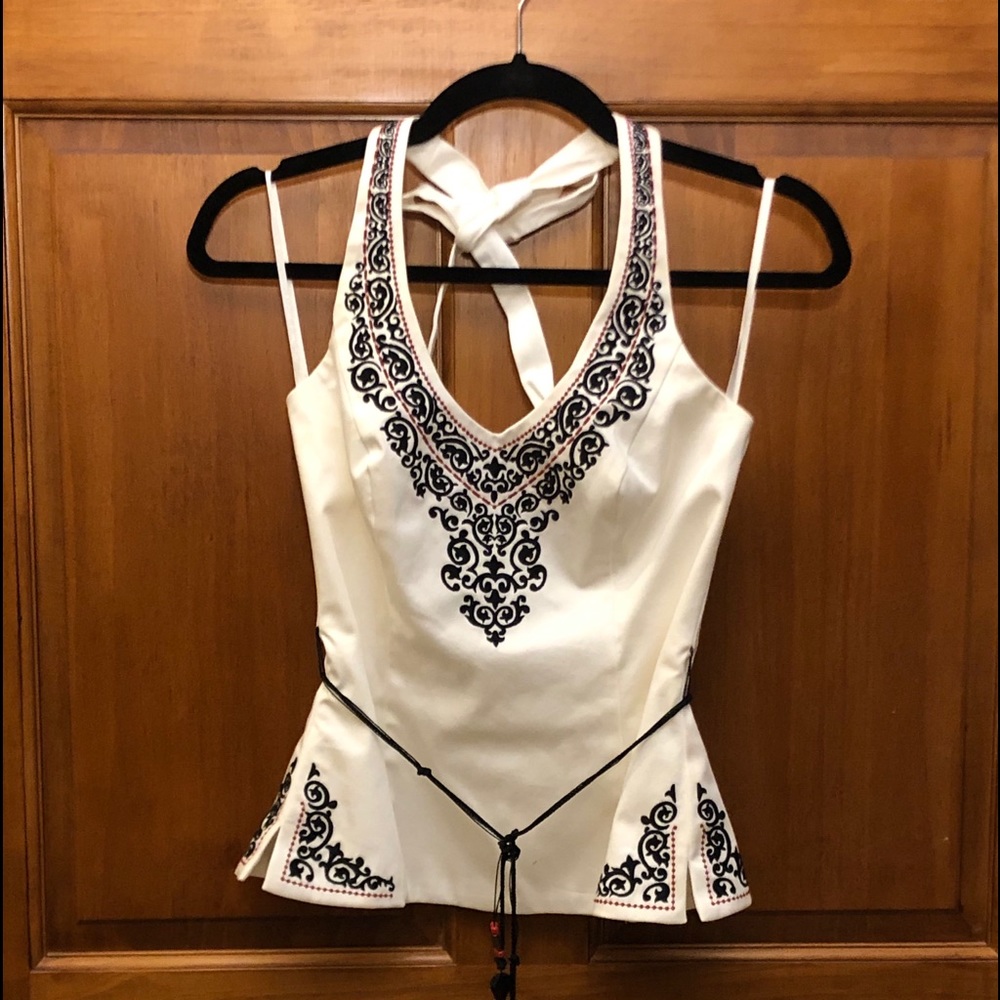 White House Black Market Embroidered Halter Top